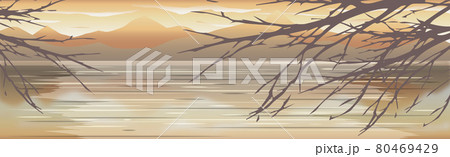 Panoramic mountain evening landscape on the background of a dense forest - Vector Panoramic mountain evening landscape on the background of a dense forest - Vector 80469429