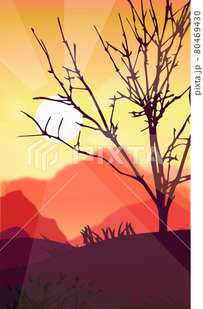 Panoramic mountain evening landscape on the background of a dense forest - Vector 80469430
