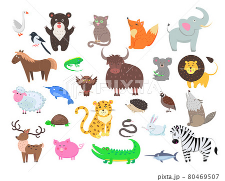 Cute Animals Cartoon Flat Vector Set 80469507