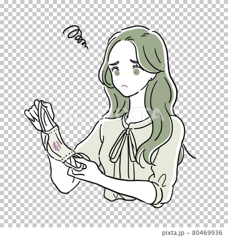 マスクに口紅がついて困っている女性A　上半身 80469936