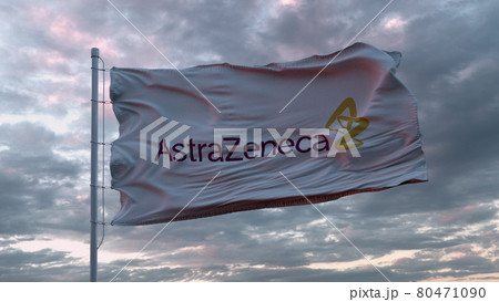 Flag of Astrazeneca sign waving in the wind. 3d rendering 80471090