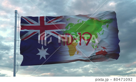 Covid-19 sign on the national flag of Australia. Coronavirus concept. 3d rendering 80471092