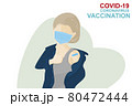 adult woman feel happy after got covid-19 vaccination with heart background 80472444