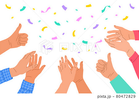 Clapping human hands. Group of men and women congratulates a winner. Business team applauding for great successful work. Teamwork and togetherness concept. Hand drawn colorful illustration 80472829
