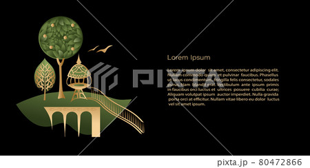 Vector  Template mystic and elf theme, banner with golden city, house on black background, copy space. For invitation, cards or banner and  poster, Landing page 80472866