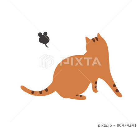 ネズミを見つめる猫 トラ猫のイラスト素材