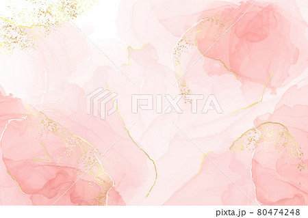 Abstract rose blush liquid watercolor background with golden lines, dots and stains. Pastel marble alcohol ink drawing effect. Vector illustration design template for wedding invitation Abstract rose blush liquid watercolor background with golden lines, dots and stains. Pastel marble alcohol ink drawing effect. Vector illustration design template for wedding invitation 80474248