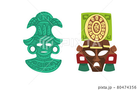 Maya Civilization Symbols Set, Tribal Masks Cartoon Vector Illustration Maya Civilization Symbols Set, Tribal Masks Cartoon Vector Illustration 80474356