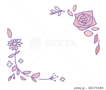 手書きタッチの薔薇イラスト。線画の草木と薔薇イラストフレーム。ベクターイラスト。 80475089
