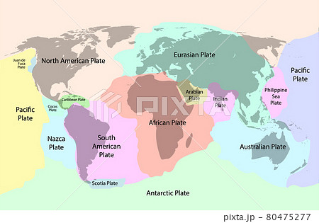 Tectonic plate earth map. Continental ocean pacific, volcano lithosphere geography plates 80475277