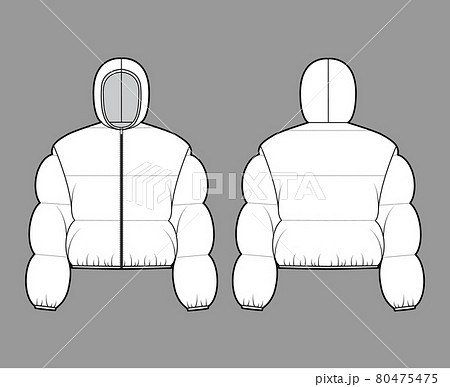 Hooded jacket Down puffer coat technical fashion illustration with long sleeves, zip-up closure, boxy fit, crop length Hooded jacket Down puffer coat technical fashion illustration with long sleeves, zip-up closure, boxy fit, crop length 80475475