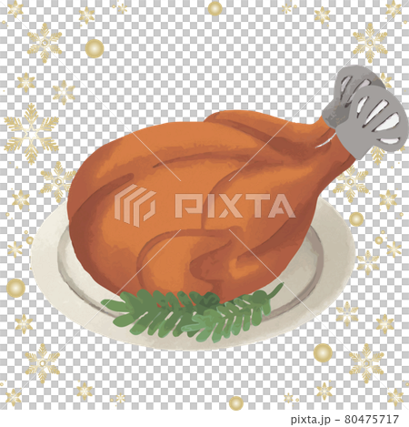 Christmas roast chicken party cooking chicken watercolor illustration material 80475717