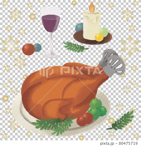 クリスマス ローストチキン パーティ 料理 チキン 水彩 イラスト素材 クリスマス ローストチキン パーティ 料理 チキン 水彩 イラスト素材 80475719