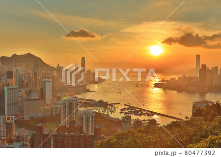9 July 2021, sunset  of Hong Kong view at Red Incense Burner Summit lookout 80477392