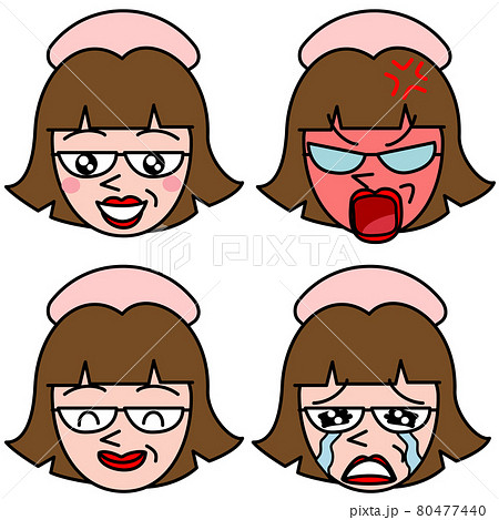 看護師　ナース　表情　喜怒哀楽　おもしろい　イラスト素材セット 80477440