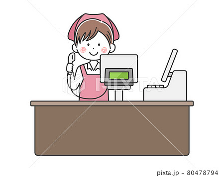 スーパーマーケットのレジで働く女性のイラスト スーパーマーケットのレジで働く女性のイラスト 80478794