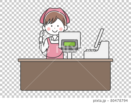 スーパーマーケットのレジで働く女性のイラスト スーパーマーケットのレジで働く女性のイラスト 80478794