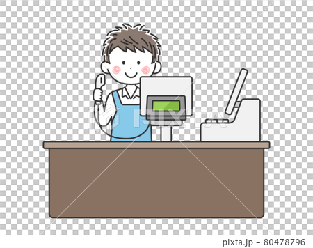 一名男子在超市收銀員工作的插圖 80478796