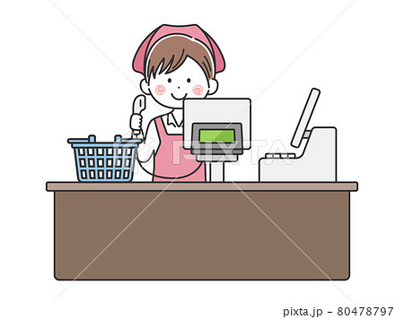 スーパーマーケットのレジで働く女性のイラスト スーパーマーケットのレジで働く女性のイラスト 80478797
