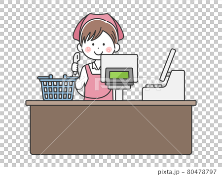 スーパーマーケットのレジで働く女性のイラスト スーパーマーケットのレジで働く女性のイラスト 80478797