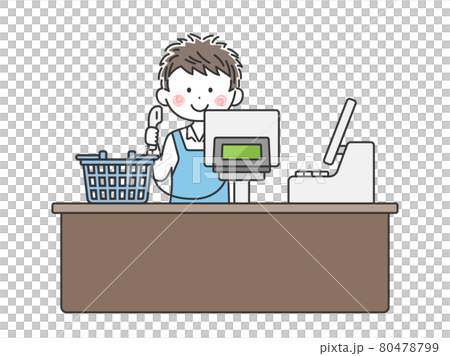 スーパーマーケットのレジで働く男性のイラスト 80478799