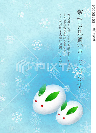寒中見舞い　雪　雪うさぎ　背景 80480614