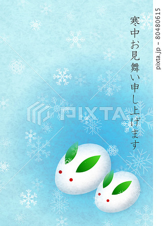 寒中見舞い　雪　雪うさぎ　背景 80480615
