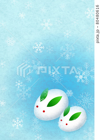 寒中見舞い　雪　雪うさぎ　背景 80480616