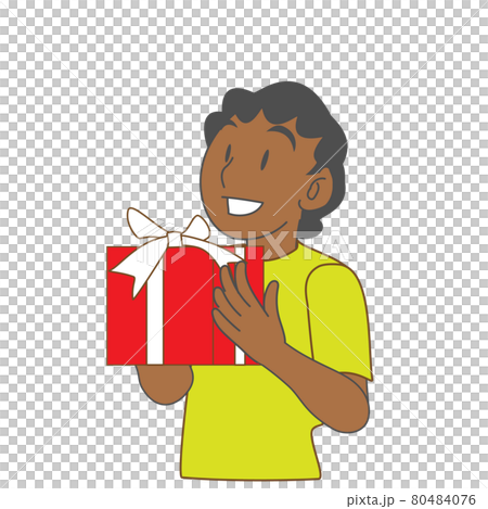 プレゼントをもらって喜ぶ外国人の子供のイラストのイラスト素材