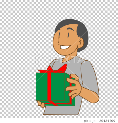 プレゼントをもらって喜ぶ外国人の子供のイラストのイラスト素材