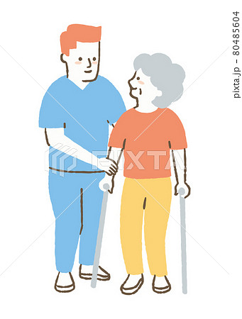 歩行訓練をする女性_色 歩行訓練をする女性_色 80485604
