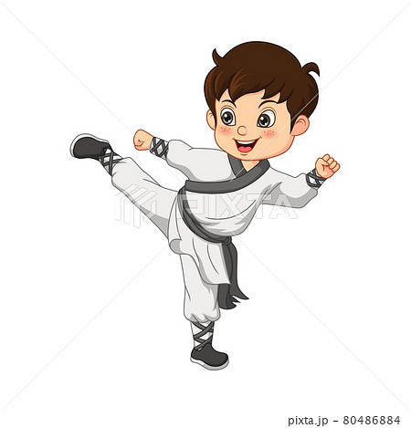 Cartoon Little Boy Practicing Karate - Stock Illustration [80486884] - Pixta