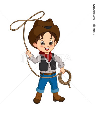 Cartoon happy cowboy with lasso - Stock Illustration [80486909] - PIXTA