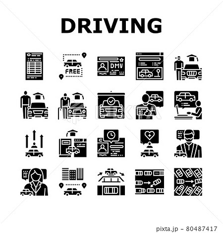 Driving School Lesson Collection Icons Set Vector 80487417