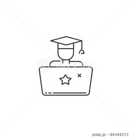Student with laptop icon. Online education sign Student with laptop icon. Online education sign 80488372