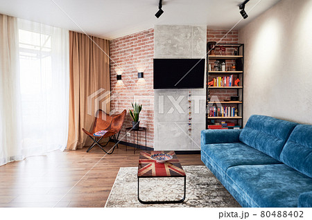 Cozy living room with modern furniture. Cozy living room with modern furniture. 80488402