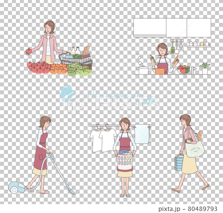 Various young women doing housework 80489793