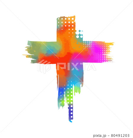 Multi-colored cross. Cross made of rainbow blots. Vector illustration 80491203