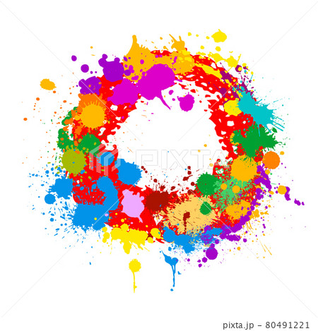 Round frame of multi-colored paint spots. Vector illustration 80491221
