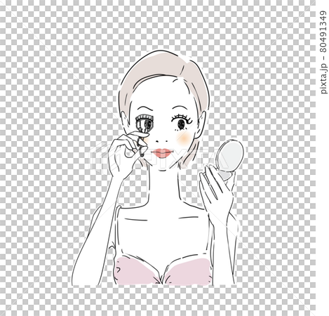 女人化妝，睫毛夾 80491349