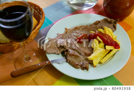 Lamb fillet with french fries Lamb fillet with french fries 80491938