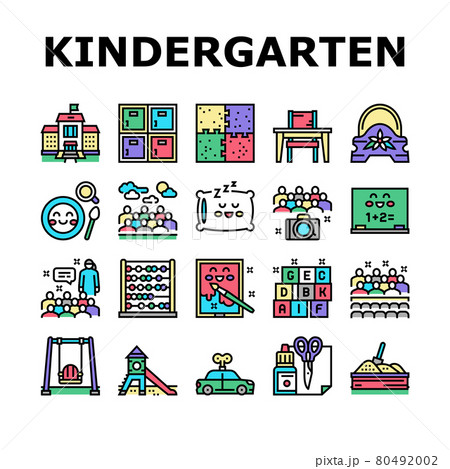 Kindergarten Activity Collection Icons Set Vector 80492002