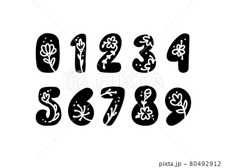Vintage floral bold Number alphabet logo spring. Classic lowercase Summer Numbers. Design Vector with Black Color and Floral Hand Drawn with monoline white strokes Vintage floral bold Number alphabet logo spring. Classic lowercase Summer Numbers. Design Vector with Black Color and Floral Hand Drawn with monoline white strokes 80492912