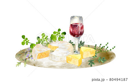 ワインとチーズのセット 水彩イラストのイラスト素材 [80494187] - PIXTA