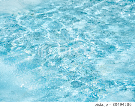 Sun beams on surface of water in swimming pool or fountain with blue mosaic bottom. Abstract background with wavy pattern of clear transparent water. Sun beams on surface of water in swimming pool or fountain with blue mosaic bottom. Abstract background with wavy pattern of clear transparent water. 80494586