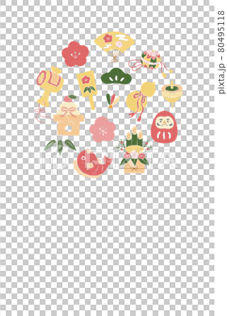 22年年賀状テンプレート お正月 手描き イラスト セット アイコン 正月飾り 新年のイラスト素材