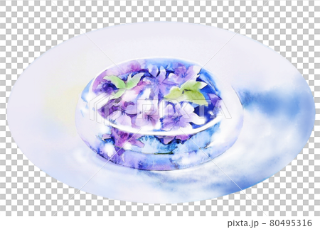 水を張ったガラスに浮かべた花の円形のイラストのイラスト素材