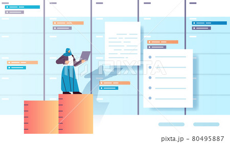 arab businesswoman working on laptop business planning multitasking time management concept 80495887