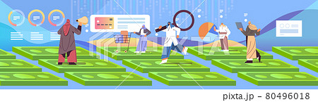 mix race people standing on money banknotes shopping digital marketing business strategy and analytics concept 80496018