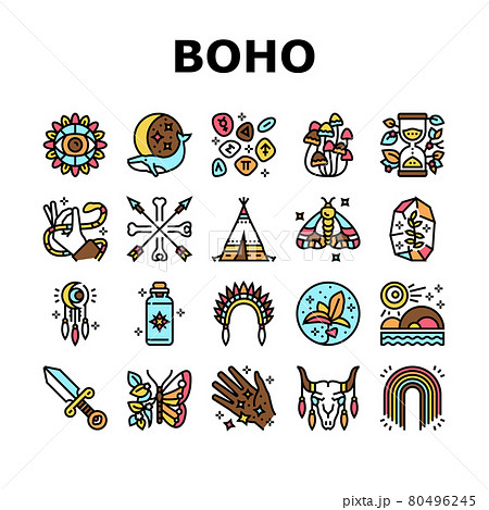 Boho Style Decoration Collection Icons Set Vector Boho Style Decoration Collection Icons Set Vector 80496245